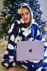 Clouds Hoodie Blanket - Dark Blue