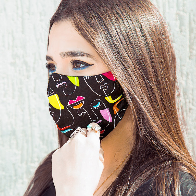 Abstract Faces Fabric Face Mask - Black - Tale Of Socks