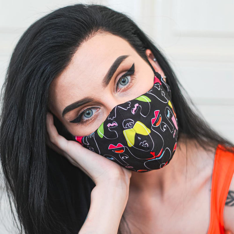 Abstract Faces Fabric Face Mask - Black - Tale Of Socks